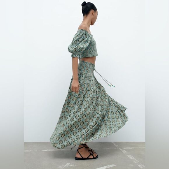 ZARA BOHO SMOCKED LONG PRINTED SKIRT - Picture 6 of 15